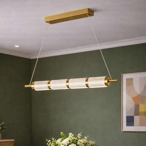 Plafonnier LED NICOLE 4 tulipes acrylique et doré, design glamour élégant, idéal pour salons et salles à manger modernes